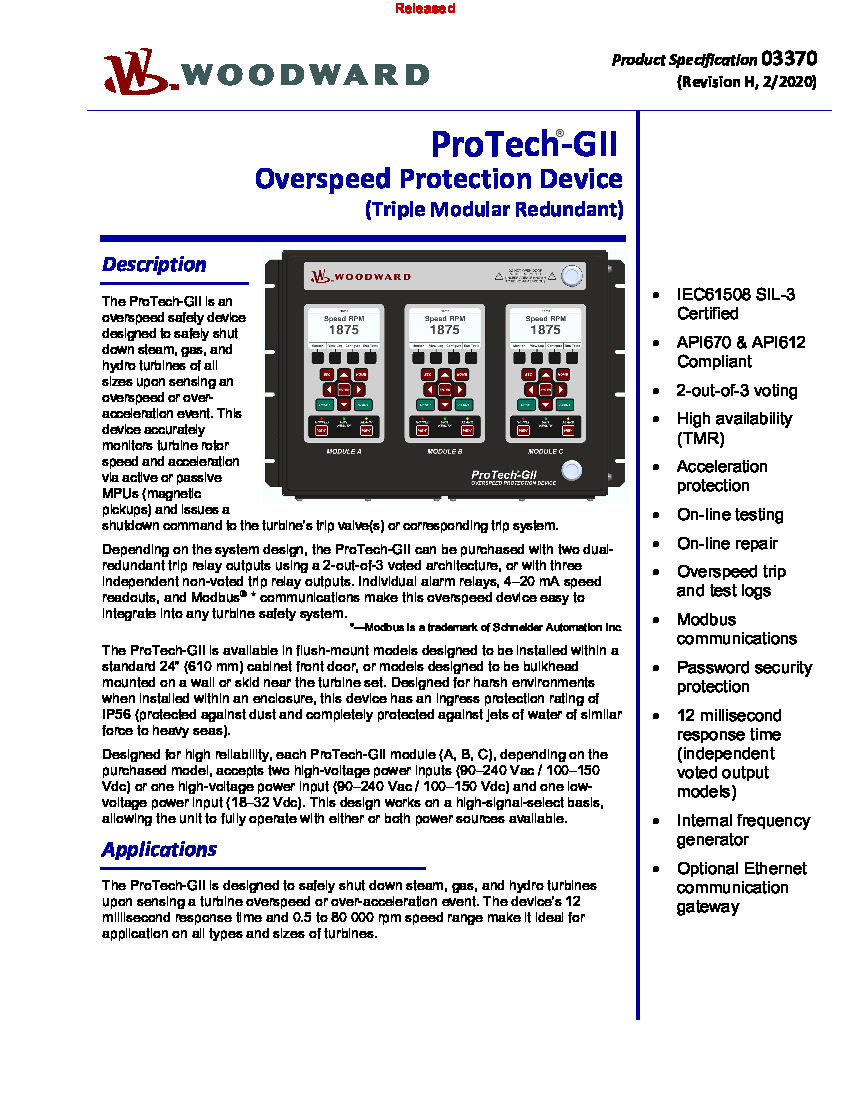 First Page Image of 8237-1598 ProTech-GII Product Specification 03370.pdf